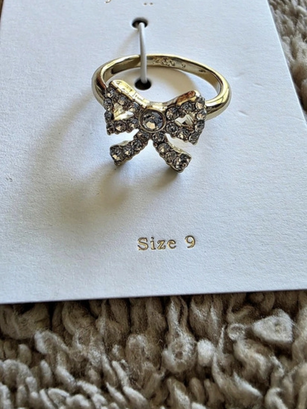 J.Crew Crystal Bow Ring Bow Statement Ring in Gold Size 9 NWT